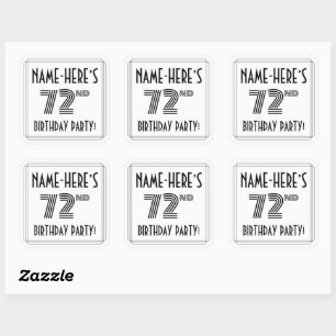 72nd Birthday Party: Art Deco Style + Custom Name Square Sticker