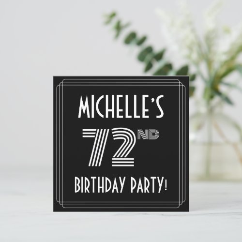 72nd Birthday Party Art Deco Style w Custom Name Invitation