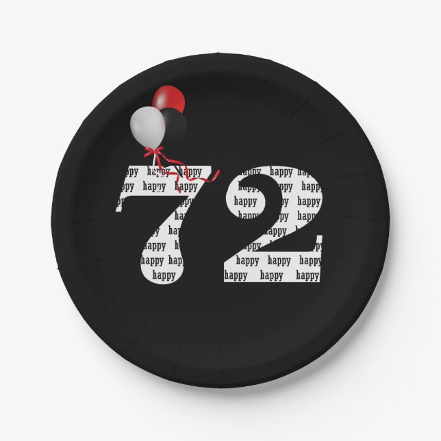 72nd birthday party balloons paper plates (Front)