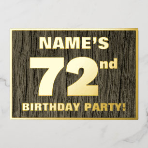 72nd Birthday Party: Bold, Faux Wood Grain Pattern Foil Invitation
