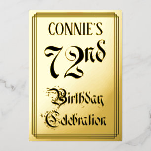72nd Birthday Party — Elegant Script + Custom Name Foil Invitation