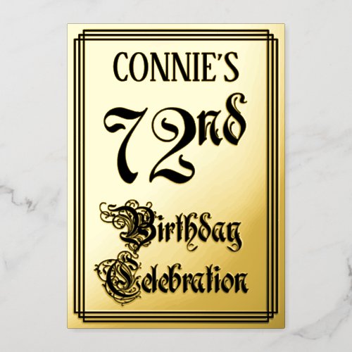 72nd Birthday Party  Elegant Script  Custom Name Foil Invitation
