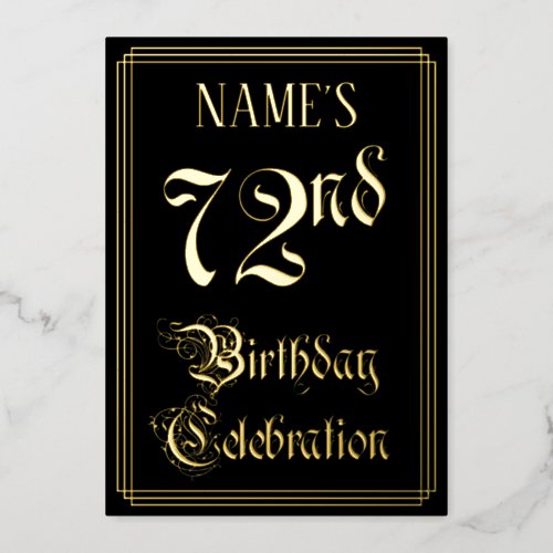 72nd Birthday Party  Fancy Script  Custom Name Foil Invitation