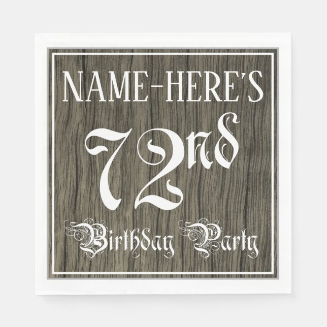 72nd Birthday Party — Fancy Script, Faux Wood Look Napkins (Front)