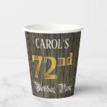 [ Thumbnail: 72nd Birthday Party — Faux Gold & Faux Wood Looks Paper Cups ]