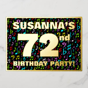 72nd Birthday Party — Fun, Colorful Music Symbols Foil Invitation