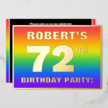 [ Thumbnail: 72nd Birthday Party: Fun, Colorful Rainbow Pattern Invitation ]