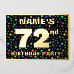 [ Thumbnail: 72nd Birthday Party — Fun, Colorful Stars Pattern Invitation ]