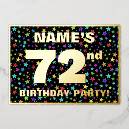 72nd Birthday Party  Fun Colorful Stars Pattern Foil Invitation