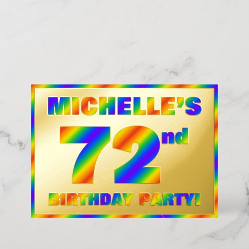 72nd Birthday Party  Fun Rainbow Spectrum 72 Foil Invitation