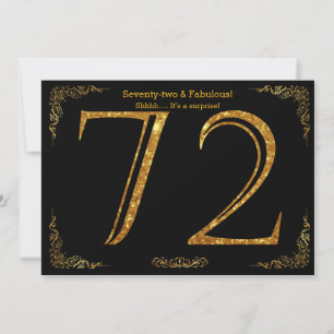 72nd Birthday party,Gatsby styl,black gold glitter Invitation