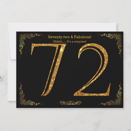 72nd Birthday partyGatsby stylblack gold glitter Invitation