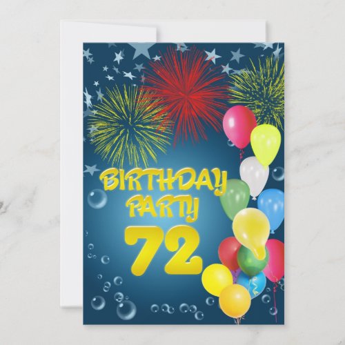 72nd Birthday party Invitation with balloons