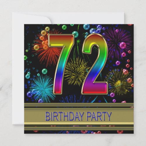 72nd Birthday party Invitation with bubbles