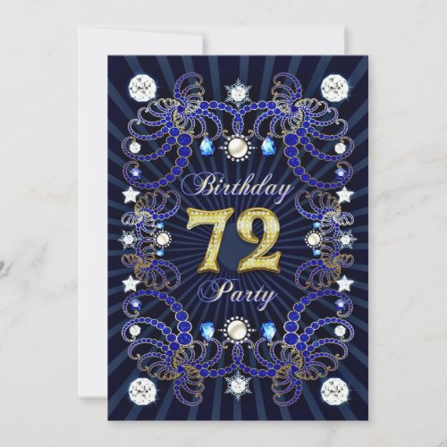 72nd birthday party invite with masses of jewels