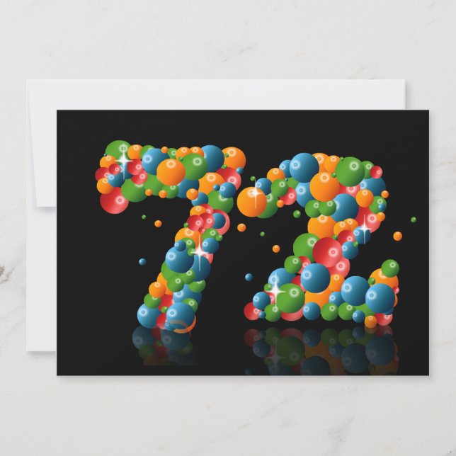 72nd Birthday party, with bubbles and balls Invitation (Front)