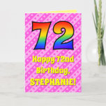 [ Thumbnail: 72nd Birthday: Pink Stripes & Hearts, Rainbow # 72 Card ]
