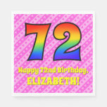 [ Thumbnail: 72nd Birthday: Pink Stripes & Hearts, Rainbow # 72 Napkins ]