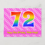 [ Thumbnail: 72nd Birthday: Pink Stripes & Hearts, Rainbow 72 Postcard ]