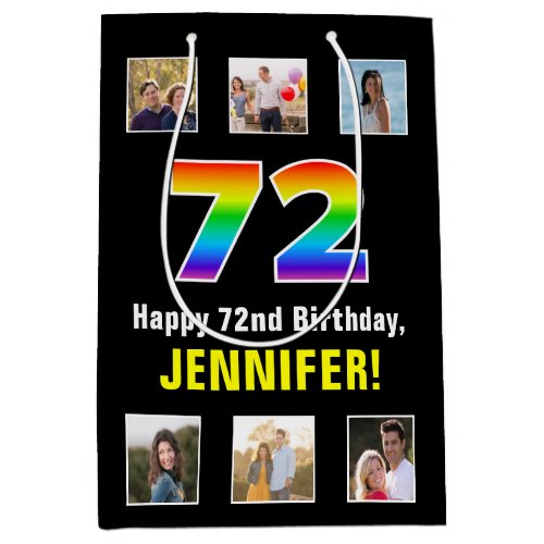 72nd Birthday Rainbow 72 Custom Photos  Name Medium Gift Bag