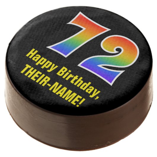 72nd Birthday - Rainbow Spectrum Pattern Number 72 Chocolate Covered Oreo (Angled)