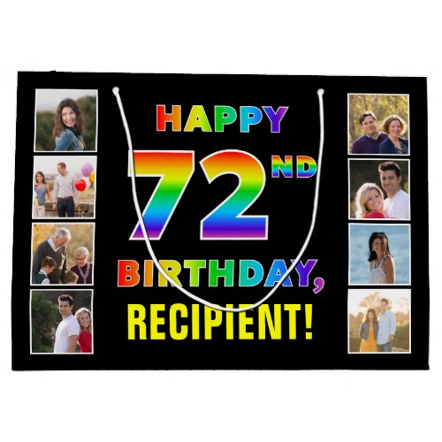 72nd Birthday Rainbow Text Custom Photos  Name Large Gift Bag