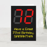 [ Thumbnail: 72nd Birthday: Red Digital Clock Style "72" + Name Card ]