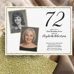 72nd Custom Photo White and Gold  Invitation