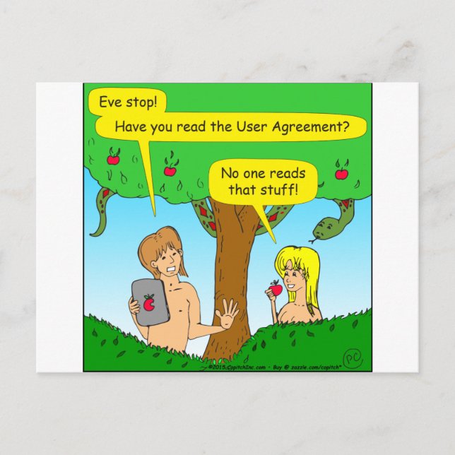 730 Adam and Eve terms and conditions cartoon Postcard (Front)