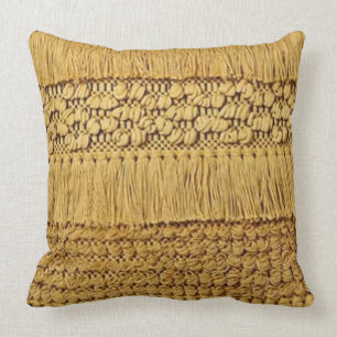 73, Woven, (Faux), Gold with Fringe Accents Throw Pillow