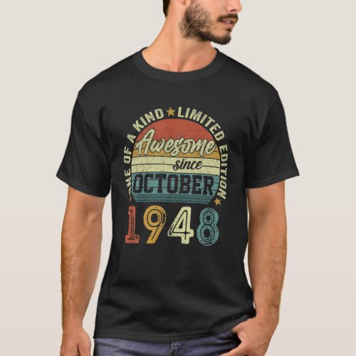 73 Years Old Awesome Since October 1948 73Th Birth T_Shirt