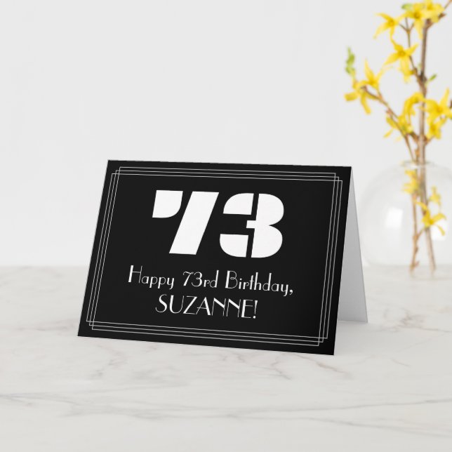 73rd Birthday: Art Deco Inspired Look "73" & Name Card (Yellow Flower)