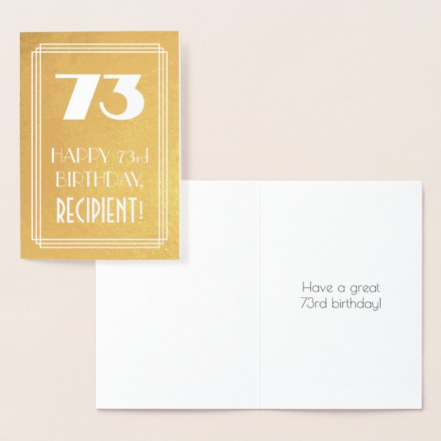 73rd Birthday ~ Art Deco Style "73" & Custom Name Foil Card (Display)