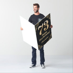 73rd Birthday Black and Gold Glitter Extra Large Card