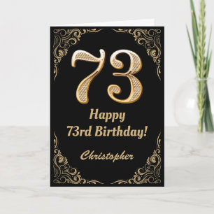 73rd Birthday Black and Gold Glitter Frame Card