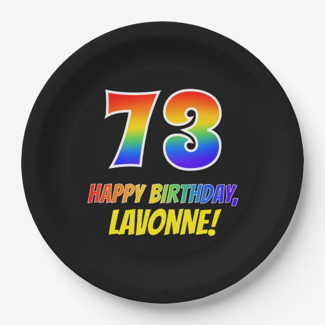 73rd Birthday: Bold, Fun, Simple, Rainbow 73 Paper Plates (Front)