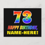 [ Thumbnail: 73rd Birthday: Bold, Fun, Simple, Rainbow 73 Postcard ]