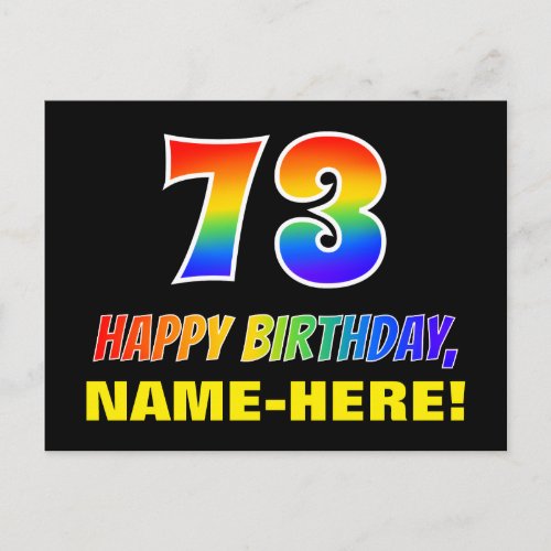 73rd Birthday Bold Fun Simple Rainbow 73 Postcard