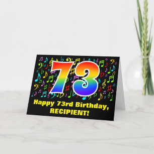 73rd Birthday: Colorful Music Symbols & Rainbow 73 Card