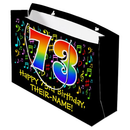 73rd Birthday _ Colorful Music Symbols Rainbow 73 Large Gift Bag