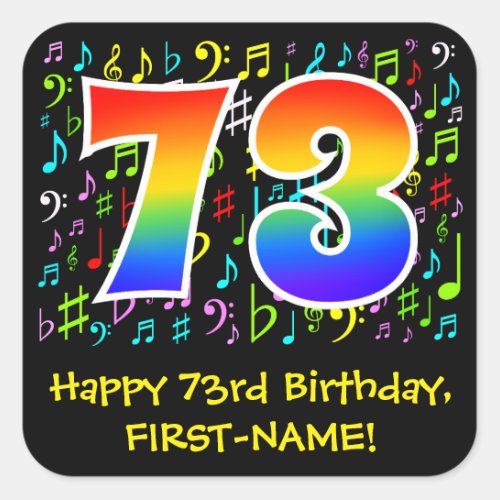 73rd Birthday Colorful Music Symbols Rainbow 73 Square Sticker