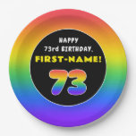 [ Thumbnail: 73rd Birthday: Colorful Rainbow # 73, Custom Name Paper Plates ]