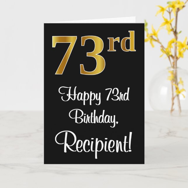 73rd Birthday ~ Elegant Luxurious Faux Gold Look # Card (Yellow Flower)