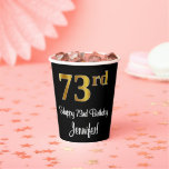 [ Thumbnail: 73rd Birthday - Elegant Luxurious Faux Gold Look # Paper Cups ]