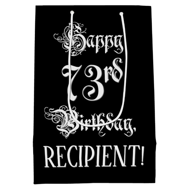 73rd Birthday: Fancy, Elegant Script + Custom Name Medium Gift Bag (Back)