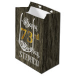 [ Thumbnail: 73rd Birthday: Faux Gold Look & Faux Wood Pattern Gift Bag ]