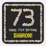 [ Thumbnail: 73rd Birthday: Floral Flowers Number, Custom Name Sticker ]