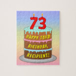 [ Thumbnail: 73rd Birthday: Fun Cake and Candles + Custom Name Jigsaw Puzzle ]
