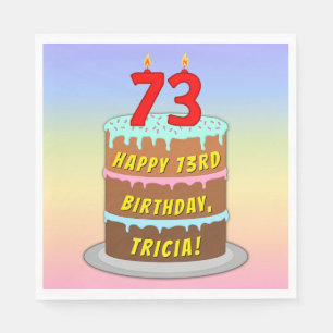 73rd Birthday: Fun Cake and Candles + Custom Name Napkins