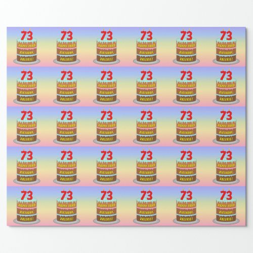 73rd Birthday Fun Cake and Candles  Custom Name Wrapping Paper